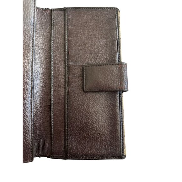 GUCCI Brown Leather Canvas Logo Long Wallet - Picture 10 of 10